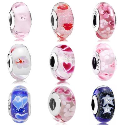 China Luxury Original Murano Glass Charm Beads For Women Classic Bracelet 925 Glass DIY Beads Sterling Silver Jewelry for sale