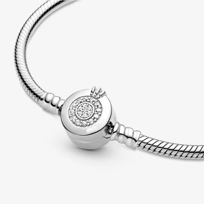 China 925 Sterling Silver Mirrored Crown Letter O Snake Bone Chain Fits Original Pandora Bracelet Ladies Wedding Gift for sale