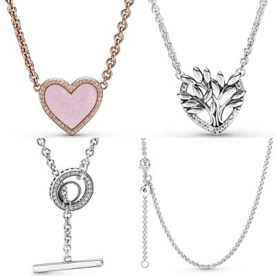 China 925 Sterling Silver Round Heart Shaped T-Shaped Swirl Stick Logo Rose FASHION Charm Women's Necklace Pendant Life Tree for sale