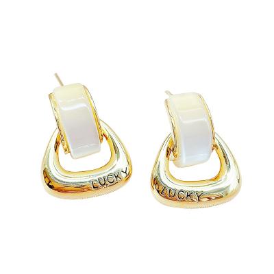 China FASHIONABLE exquisite sense high-end gold-plated temperament geometric design temperament light luxury jade earrings for sale