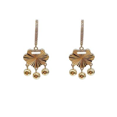 China FASHIONABLE Gold Plated Inlay Micro Ear Loops Happy Chinese New Year Ping An Lock Tassel Earrings for sale