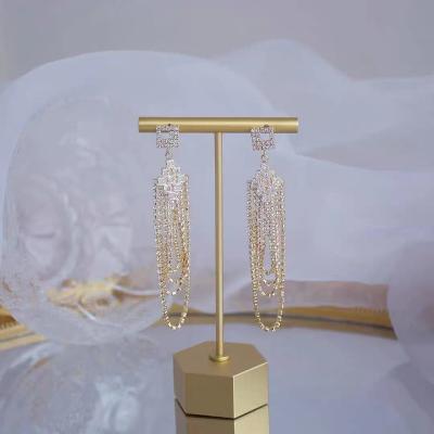 China FASHIONABLE temperament full of diamond length design sense temperament light luxury S925 silver tassel dangling earrings for sale