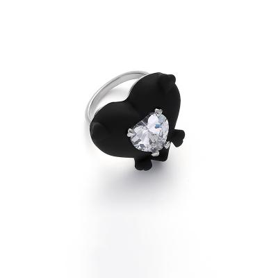 China Trendy Black Heart 925 Sterling Silver Retro Cool Fashion Cool Silver Ring for sale