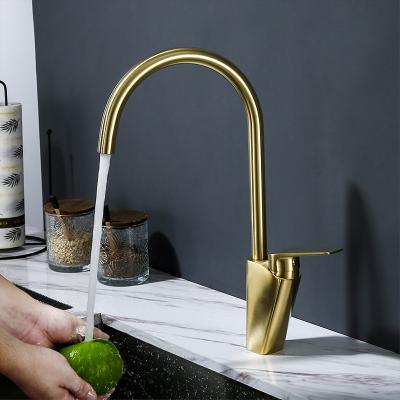 China Hot Selling Faucets Body Long Handle Body Brass Faucet Single Cold Water Gold Kitchen Faucet Thermostatic Gooseneck Zinc Alloy for sale