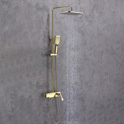 China With Slide Bar Multi Functions Gold Shower Bath Mixer Bathroom Shower Set Brass Rain Shower Set for sale