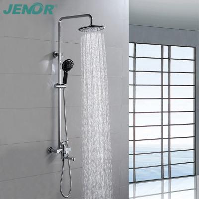 China With Sliding Bar Wall Mounted Rainfall Bathroom Shower Set Main Faucet Chrome Polished Bathroom Shower System for sale