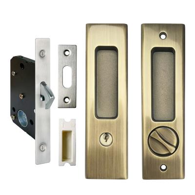 China Zinc Alloy Antique Brass Keyed Sliding Door Handles With Key Lock Set, Door Locks And Handles for sale