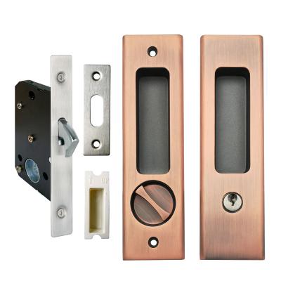 China Zinc Alloy Brass Cylinder Sliding Door Custom Hidden Handle Lock with Key,Handle Door Lock for sale