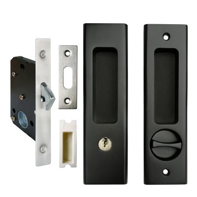 China Manufacturer Zinc Alloy Keyed Rectangle Black Zinc Alloy Barn Door Handle For Sliding Door for sale