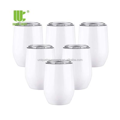 China Group 12oz Stainless Steel Sublimation Wine Cups Insulated Stemless Unique Viable Metal Wine Cups Glass Tumbler With Lid for sale