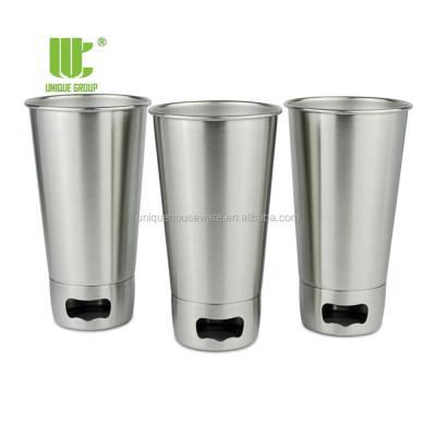 China Viable Unique 18oz Group Stainless Steel Pint Mug With Durable Stainless Steel Beer Bottle Opener On The Bottom for sale