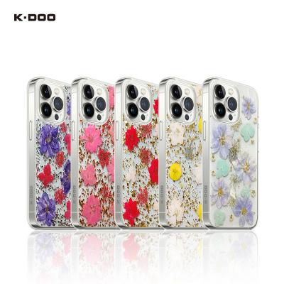 China Shockproof K-Doo Flowers Real Flower Dry Phone Case Real Flower With Glossy Foils Back Cover For iPhone13/13pro/13promax for sale