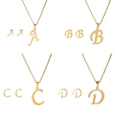 China Other stainless steel jewelry wholesale customizationstainless steel earing and necklace set 26 English letters necklace 18K gold for sale