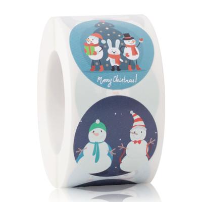 China Waterproof 500 Pieces Round Merry Christmas Labels Stickers Labels Roll Up Adhesive Decorative Christmas Wrap Stickers Wrap Seals Stickers for sale