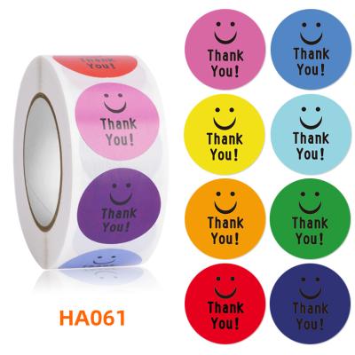 China Waterproof Thank You Smile Smiley Face Circle 1 Inch Round Circle Mailing Label Stickers 500 Per Roll for sale