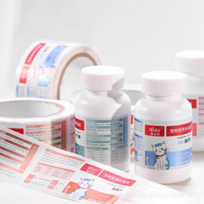 China Vial Package Pet Health Care Custom Shiny Gold Roll Waterproof Glossy Medical Food Pill Bottle Label Printing Plastic Sticker for sale