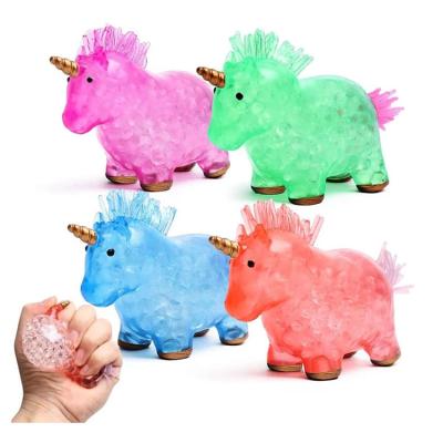 China Hot Selling Toy 2022 TPR Unicorn Horse Soft Beads Decompression Duct Hand Cartoon Animal Stir Toy Squeeze Release Pressure Squishy Ball for sale