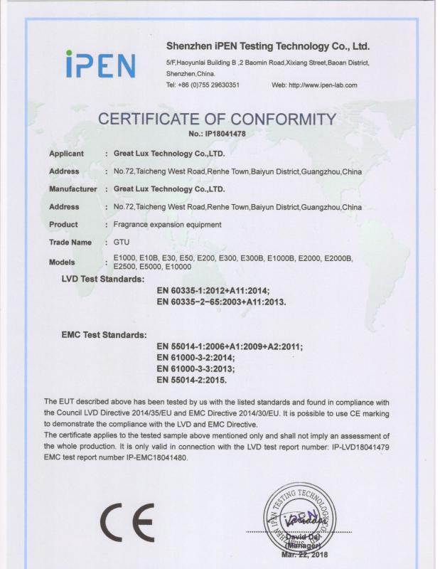 CE CERTIFICATE - GreatLux Technology Co., Ltd