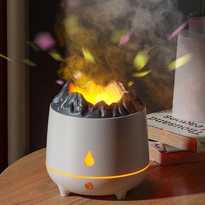 China New Mini 400ml Flame Air Humidifier Ultrasonic Oil Diffuser Warm Light Simulated Volcano Flame Aroma Diffuser Humidifier for sale