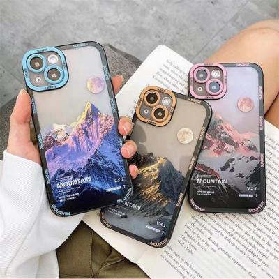 China Hot Custom Print INS Sunset Snow Mountain Phone Case Shockproof For Iphone 11 12 13 14 pro X Max XS XR 7 8 Se TPU Soft Cover for sale