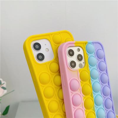 China Dropshipping Shockproof 2021 newcomer relieve stress fidgety person toys push bubble silicone phone case for iphone 13 12 pro max for sale