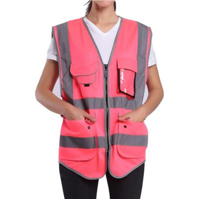 China Wholesale High Visibility Reflective Safety Reflective Vest Women Pink Safety Vest For Lady With Custom Logo for sale