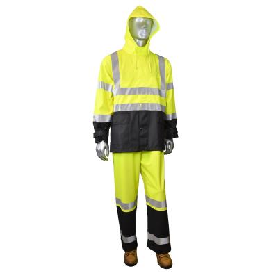 China 100% Waterproof Rose High Side Visibility Work Wear Safety Rain Coat Rain Suit for sale