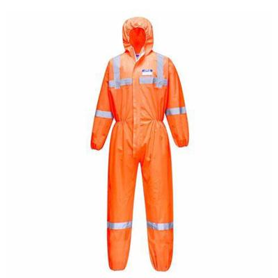 China Personal Care High Visibility Disposable Protective Coveralls Microporous Film EPPE Coveralls With Reflective Stripes for sale