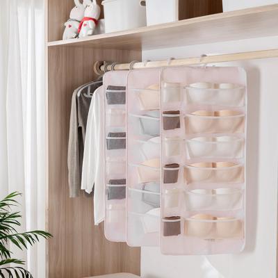 China Viable Multifunctional Folding Clear Hanging Jars Bra Underwear Hanger Folding Wardrobe Storage Bag Hanging Organizer for sale