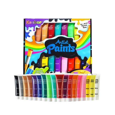 China 18 non-toxic colors/non-toxic kids acrylic paint set of tubes with neon and glitter color, great for canvas, fabric, crafts for sale