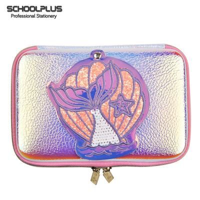 China Hot Selling Custom Leather Hardtop Large Capacity Large Pencil Case for Girls for sale