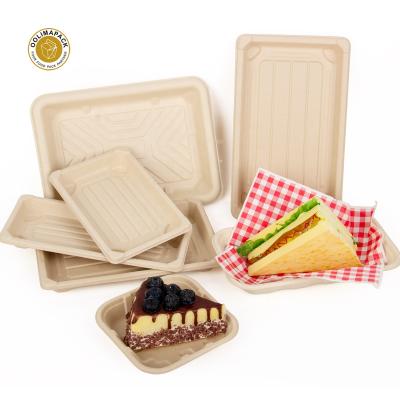 China Disposable Natural Pulp Molded Sushi Tray Takeaway Eco Friendly Fiber Disposable Biodegradable Sugarcane Bagasse Tray for sale