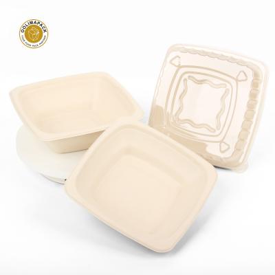 China New Arrival Hot Selling Customized Disposable Biodegradable Sugarcane Fiber Bagasse Paper Pulp Square Salad Bowl for sale