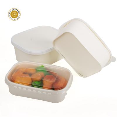 China Disposable Biodegradable Paper Food Container Takeaway Square Rectangle Rectangle Salad Bowls With Lid for sale