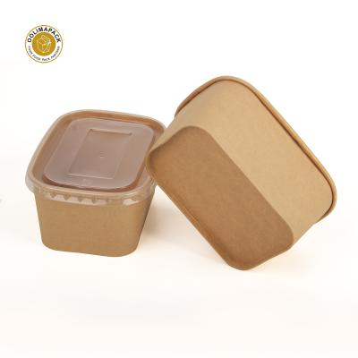 China Customized Takeaway Food Container Wrapping Paper Disposable Food Grade Waterproof Paper Printing Square Rectangular Salad Bowls With Lid for sale