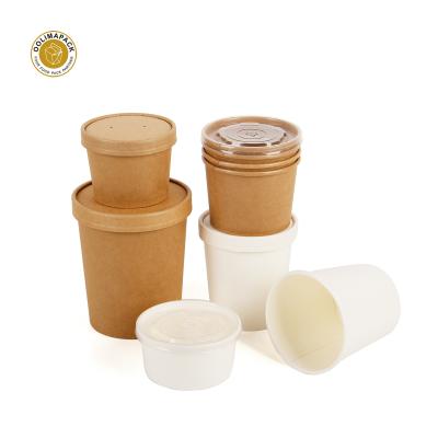 China Eco Friendly Recyclable Disposable Kraft Paper Cup Disposable Wrapping Paper Soup Bowl With Lid Wholesale for sale