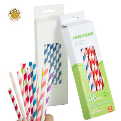 China Food Grade Eco-friendly Disposable Biodegradable Disposable Striped 12mm Paper Straws Universal for sale