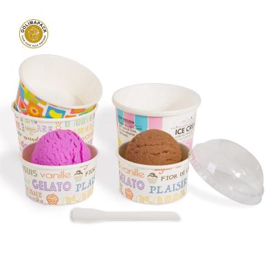 China Disposable Disposable Ice Cream Cup With Lid 100% Plastic Compostable Paper Cups For Cream Custom Logo Printing Paper Ice Cream Cups for sale