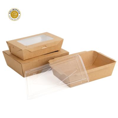 China Salad Box 100% Disposable Salad Packaging Paper Biodegradable Box Recycled White Kraft Salad Box for sale