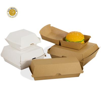 China Wholesale Disposable Fried Chips Burger Fast Food Packing Custom Printing Paper Hamburger Box Hamburger Packaging for sale