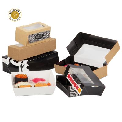 China Disposable Takeaway Custom Printed Collapsible Container Sushi Box Packaging With Window for sale