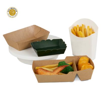 China Disposable Disposable Custom Printed Paper Boat Tray Grease Resistant Fast Food Food Fry Corn Dogs Cardboard Hot Boat for sale