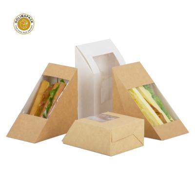 China Disposable Small Cake Triangle Wedge Kraft Sandwich Paper Box Disposable Containers With Window For Packaging for sale