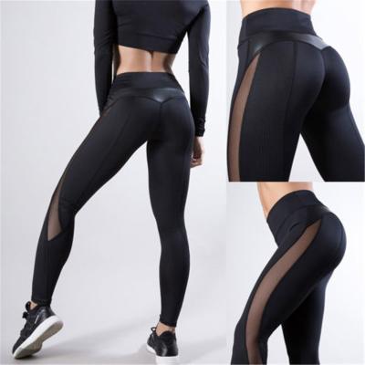 China Van de de Yogasport van vrouwen Magere Beenkappen Zwart de Broekpu Leerlapwerk Dame Jogging Pants Te koop