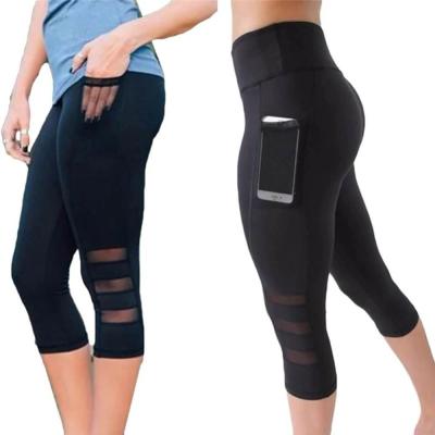 China Calf Length Yoga Pants Capri Sport Pants / Gym High Waisted Black Mesh Leggings for sale