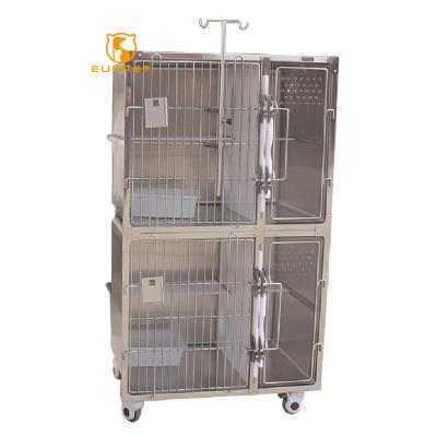 China 304 Stainless Steel EURPET Hospital Medical Equipment Stainless Steel Veterinary Cages Control Oxygen Cage For Dog Cat Vet Clinic for sale