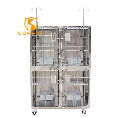 China 304 Stainless Steel EURPET Hospital Medical Equipment Stainless Steel Veterinary Cages Control Oxygen Cage For Dog Cat Vet Clinic for sale