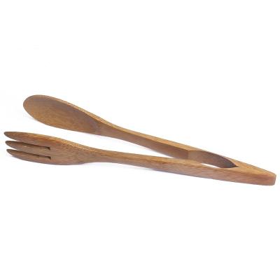 China Sustainable Reusable Heat Resistant Bamboo Wooden Bread Tongs Kitchen Food Tongs for sale