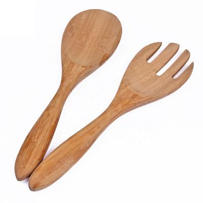 China Sustainable Quality Tableware Bamboo Salad Spoon And Fork With Round Handle for sale