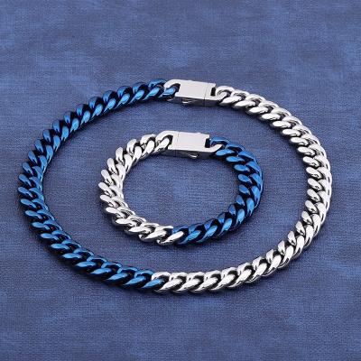 China Hiphop 18mm Miami Cuban Link Men Women Bracelet Necklace Chain Set for sale